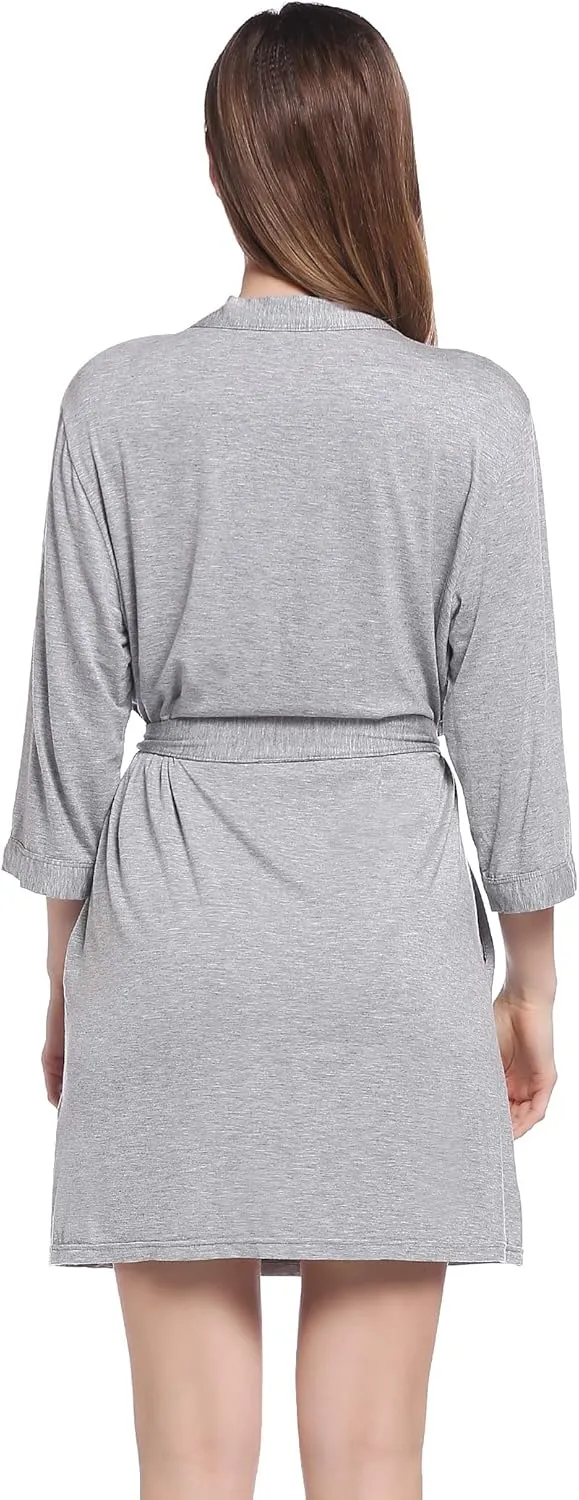 Lightweight Travel Jersey Robe Bamboo Viscose Short Thin Bathrobe for Women