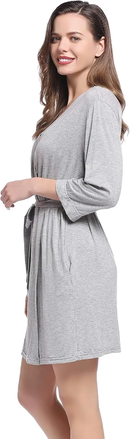 Lightweight Travel Jersey Robe Bamboo Viscose Short Thin Bathrobe for Women