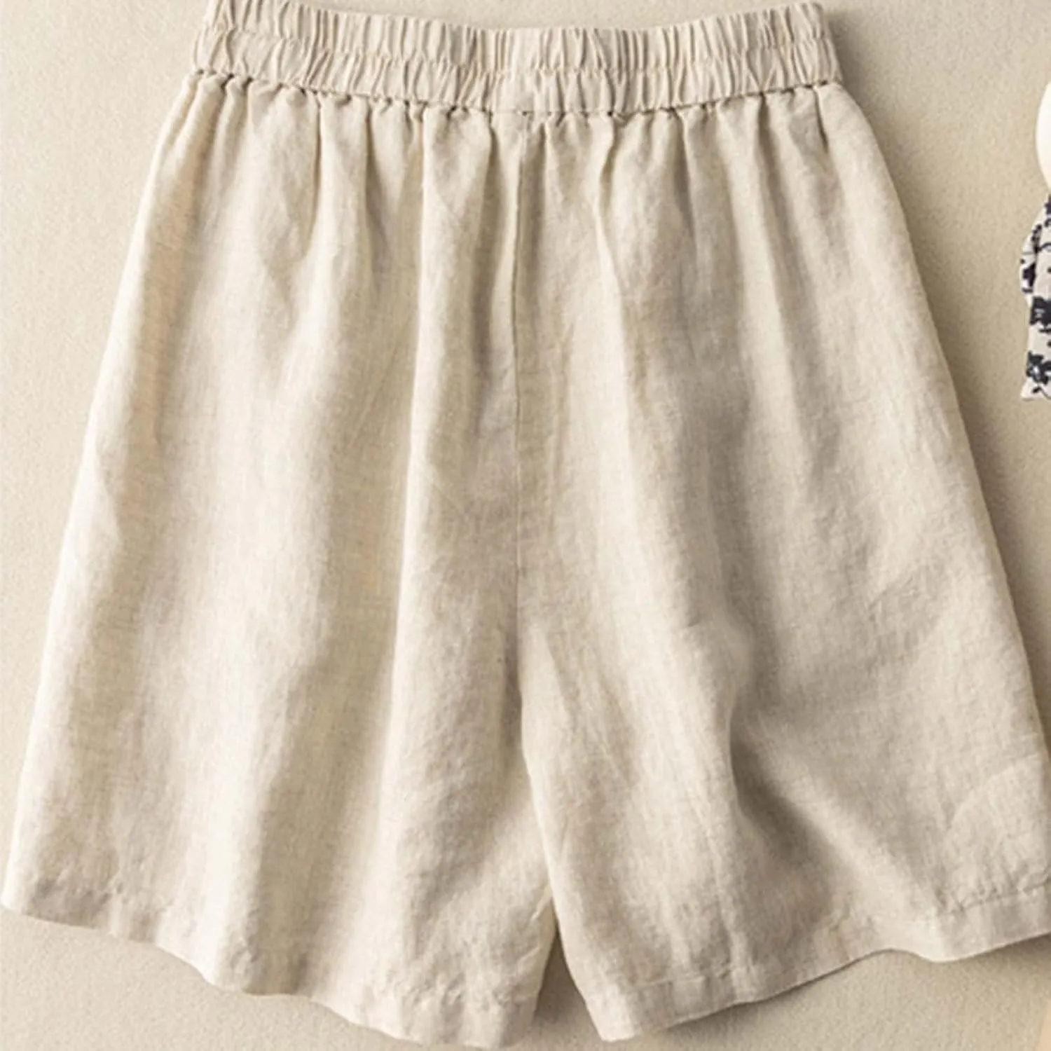 Linen for Women Summer Fall Loose Fit Ruched Straight Leg Plain Shorts Women 2025 Fashion