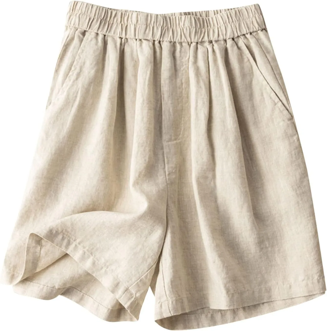 Linen for Women Summer Fall Loose Fit Ruched Straight Leg Plain Shorts Women 2025 Fashion