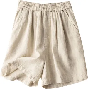 Linen for Women Summer Fall Loose Fit Ruched Straight Leg Plain Shorts Women 2025 Fashion