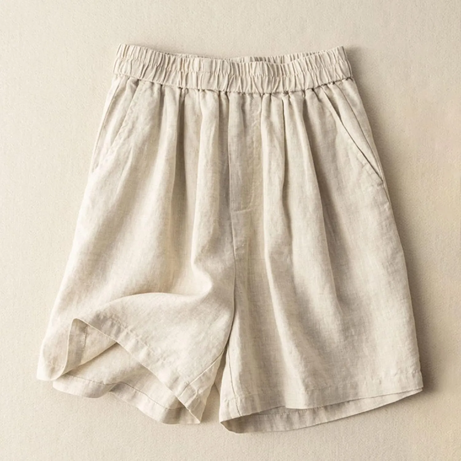 Linen for Women Summer Fall Loose Fit Ruched Straight Leg Plain Shorts Women 2025 Fashion