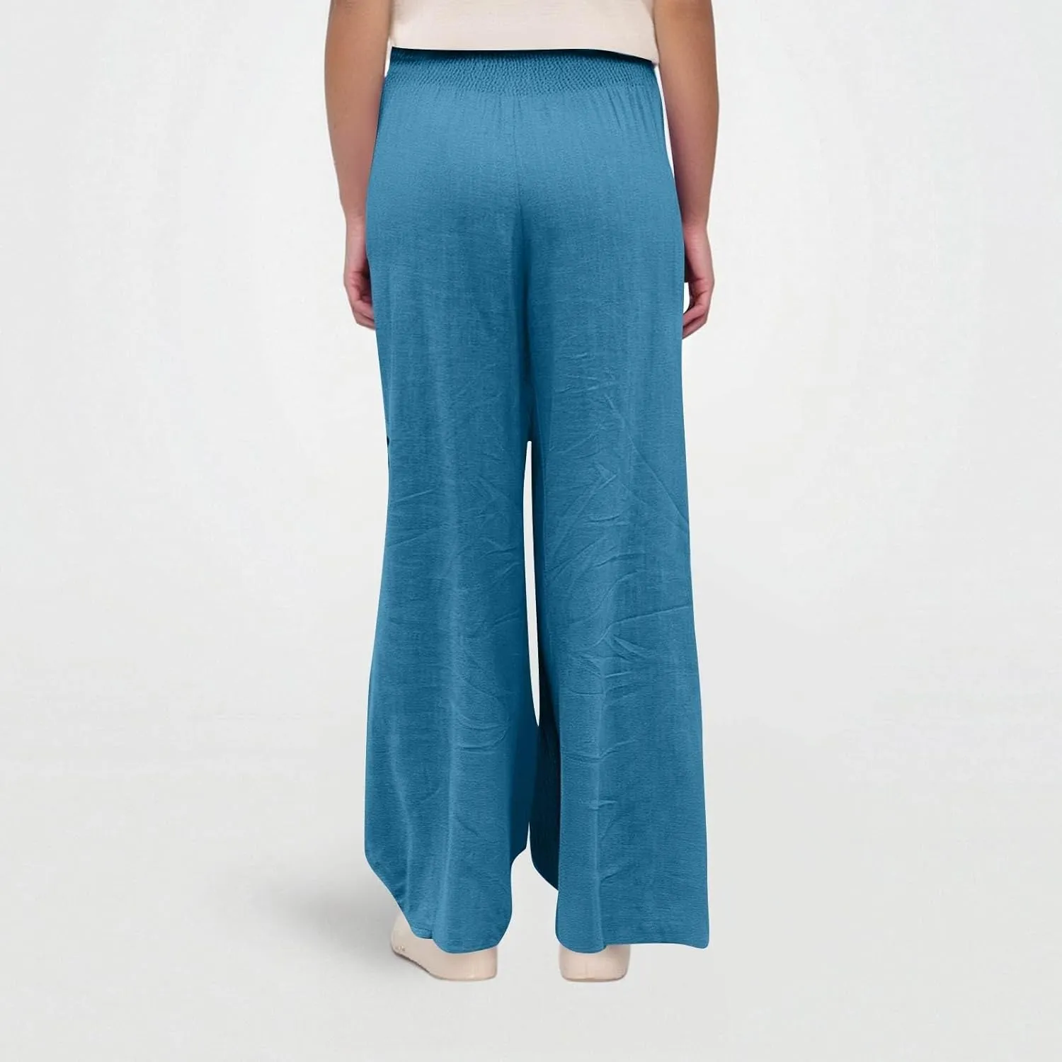 Linen Pants Women Summer High Waisted Palazzo Pants Pleated Lounge Pant Baggy Flowy Trousers with Pockets (S-XXL)
