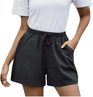 Linen Shorts for Women Dressy Elastic High Waisted Lightweight Casual Summer Shorts Drawstring Beach Vacation Outfit