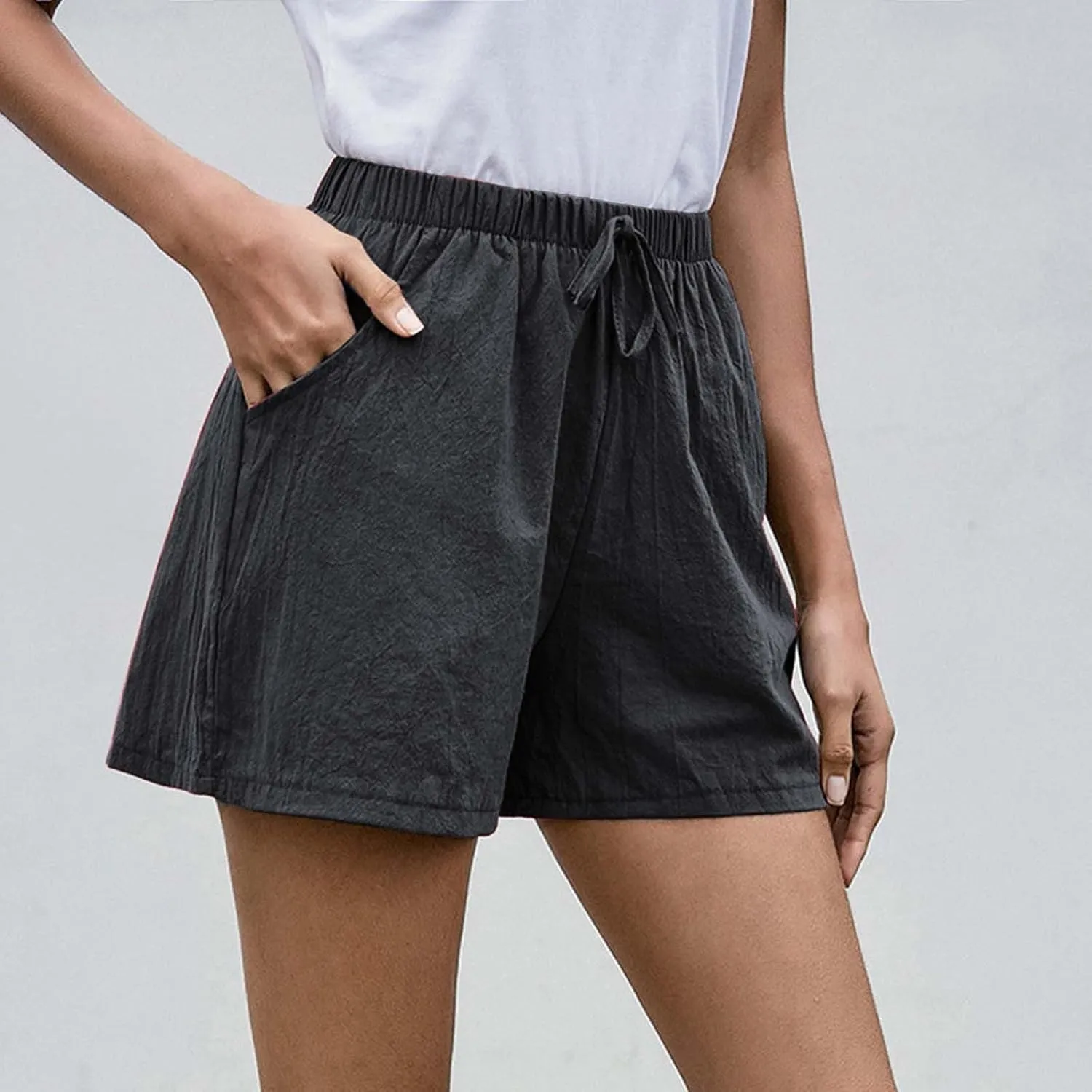 Linen Shorts for Women Dressy Elastic High Waisted Lightweight Casual Summer Shorts Drawstring Beach Vacation Outfit
