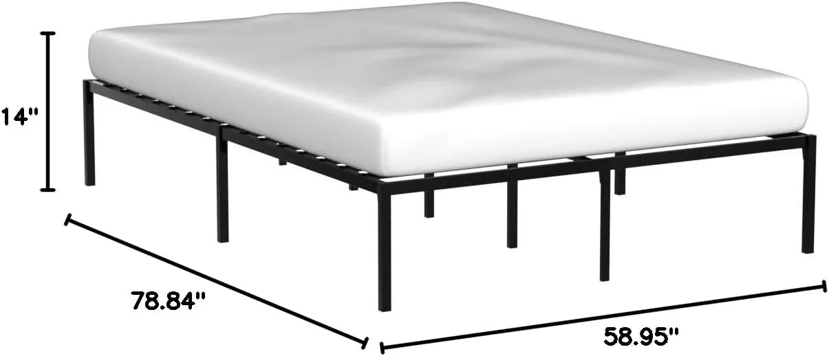 Linenspa Heavy Duty Metal Platform Bed Frame - No Box Spring Needed - Underbed Storage - Simple Tool Free Assembly - 14” High - Sturdy - Steel Slats - Sleek Modern Design - Queen Size