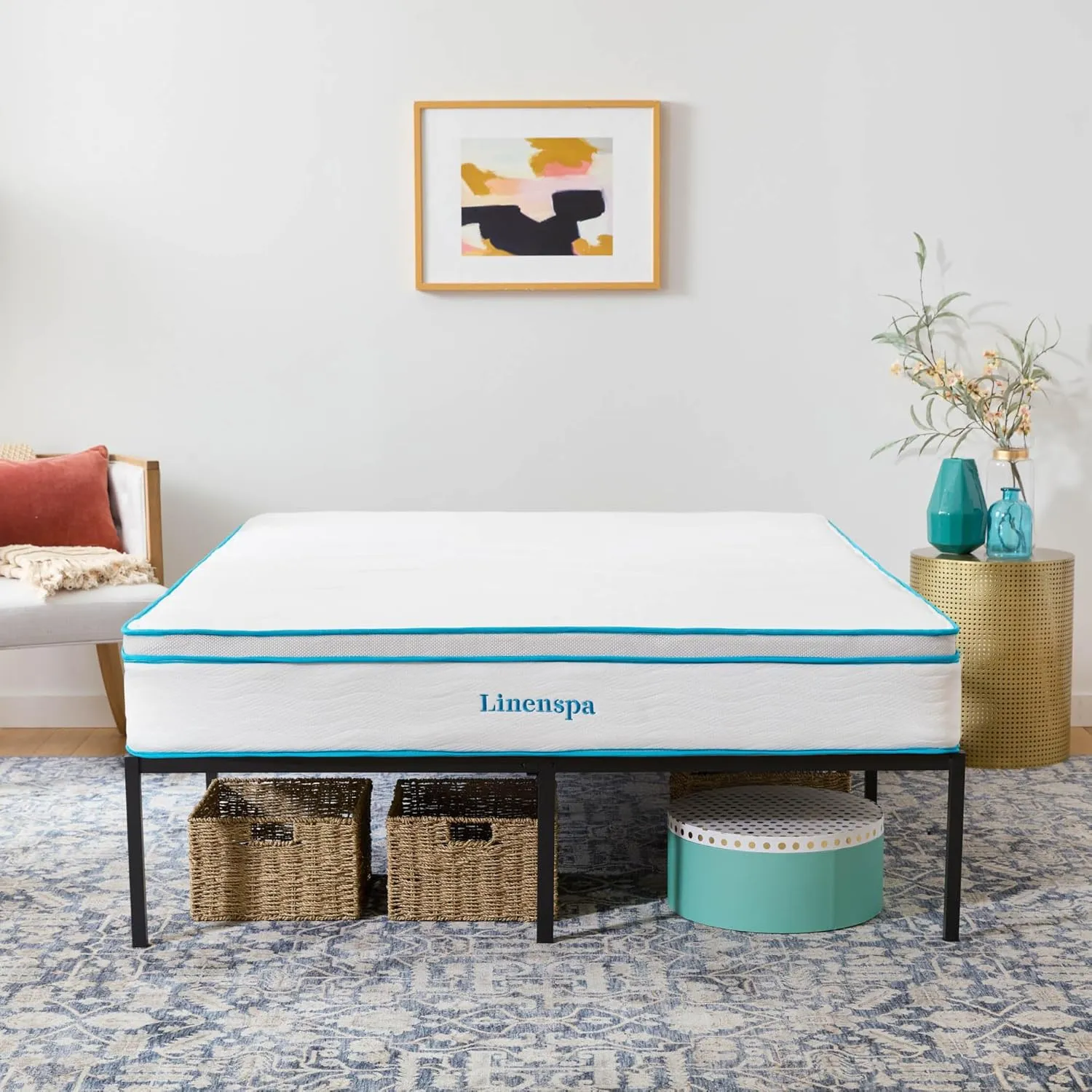 Linenspa Heavy Duty Metal Platform Bed Frame - No Box Spring Needed - Underbed Storage - Simple Tool Free Assembly - 14” High - Sturdy - Steel Slats - Sleek Modern Design - Queen Size