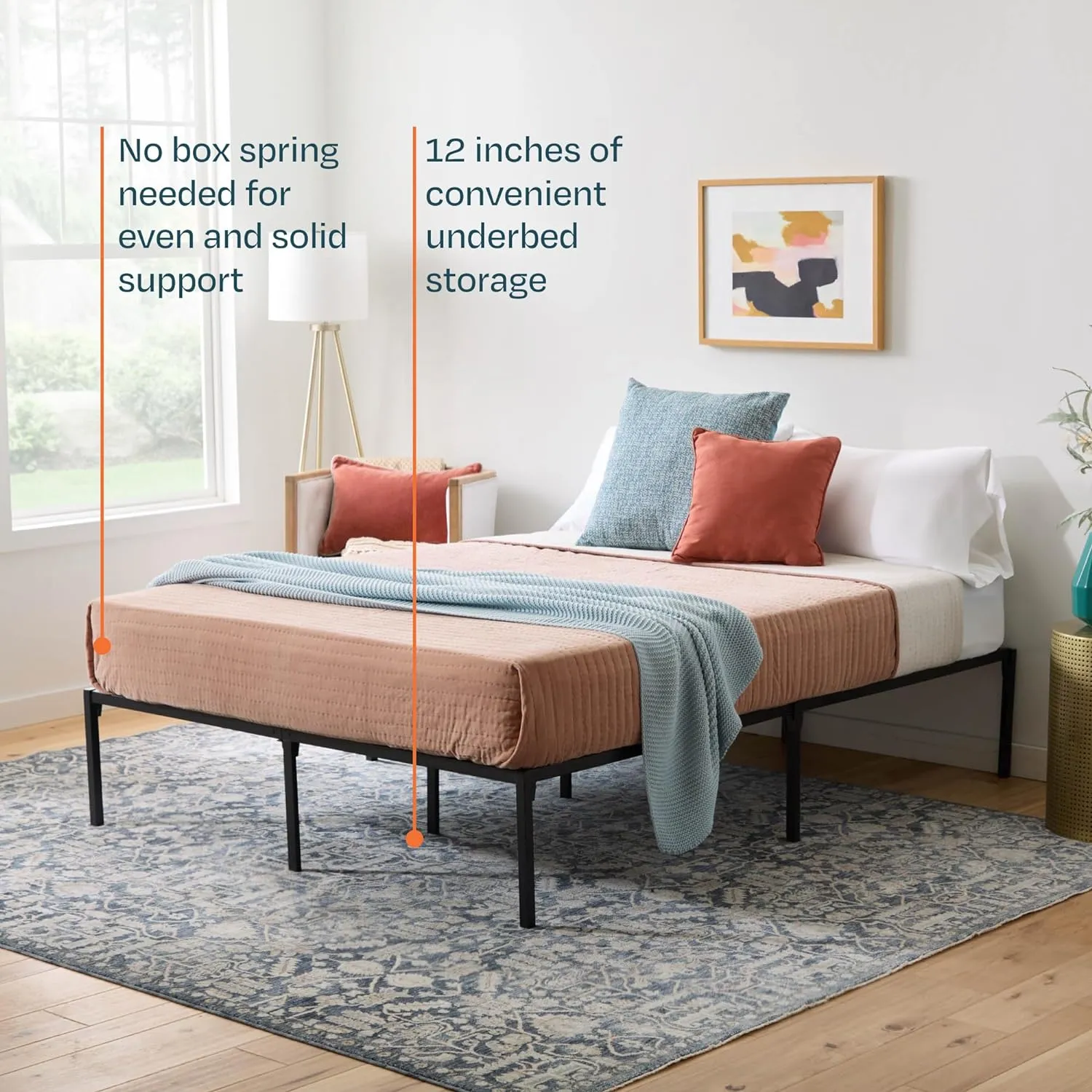 Linenspa Heavy Duty Metal Platform Bed Frame - No Box Spring Needed - Underbed Storage - Simple Tool Free Assembly - 14” High - Sturdy - Steel Slats - Sleek Modern Design - Queen Size