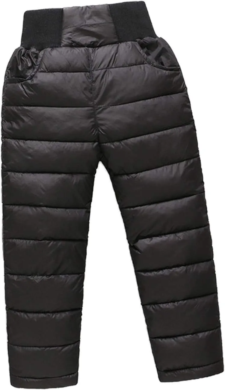 Little Boys Girls Winter Warm Puffer Down Windproof High Waist Elastic Snow Pants Ski Bib Pants