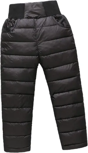 Little Boys Girls Winter Warm Puffer Down Windproof High Waist Elastic Snow Pants Ski Bib Pants