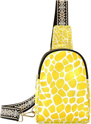 Lizard Skin Yellow Pattern Backpack Sling Bag for Women Crossbody Bags Small Cross Body Bags Leather Travel Chest Bag Purse Casual Daypack