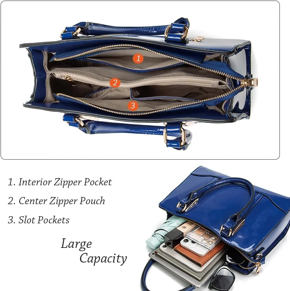 LJOSEIND Shiny Patent Leather Handbags Shoulder Bags Fashion Satchel Purses Top Handle Bags for Women