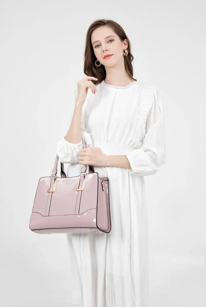 LJOSEIND Shiny Patent Leather Handbags Shoulder Bags Fashion Satchel Purses Top Handle Bags for Women