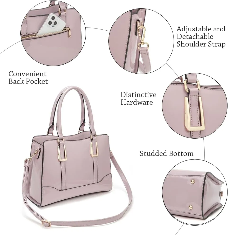 LJOSEIND Shiny Patent Leather Handbags Shoulder Bags Fashion Satchel Purses Top Handle Bags for Women