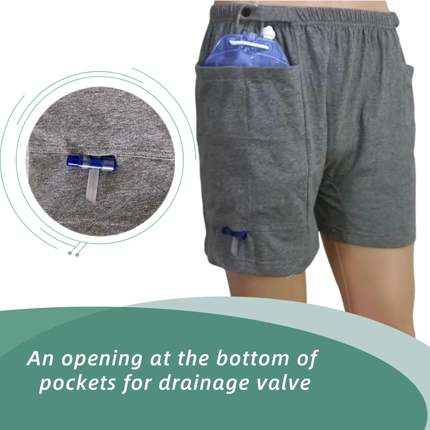 Lmaray Ostomy Drainage Bag Shorts for Men and Women, Urine Bag Pants with Two Discreet Pockets for Catheter