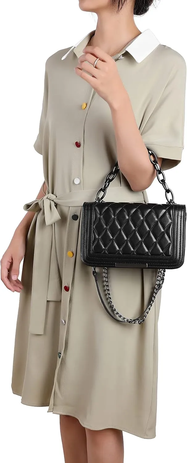 lola mae Crossbody Bags for Women Fashion Quilted Shoulder purse with Convertible Chain Strap Classic Satchel Handbag