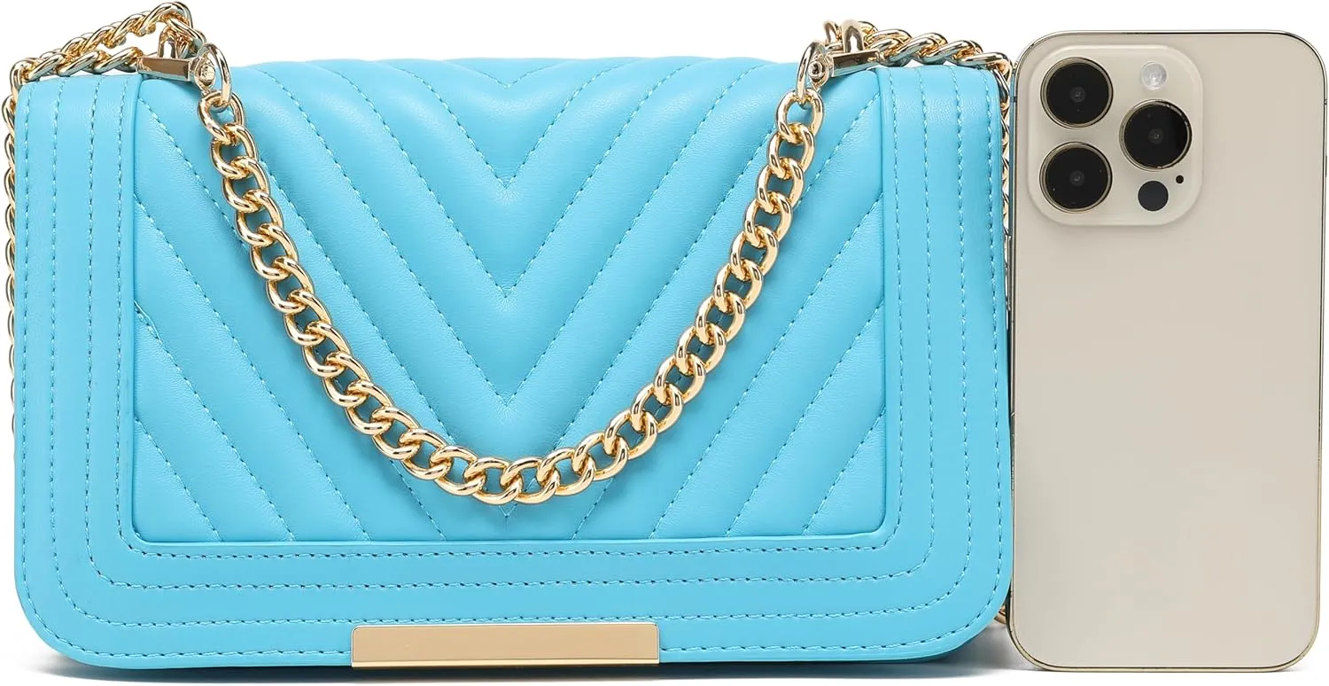 lola mae Crossbody Bags for Women Fashion Quilted Shoulder purse with Convertible Chain Strap Classic Satchel Handbag