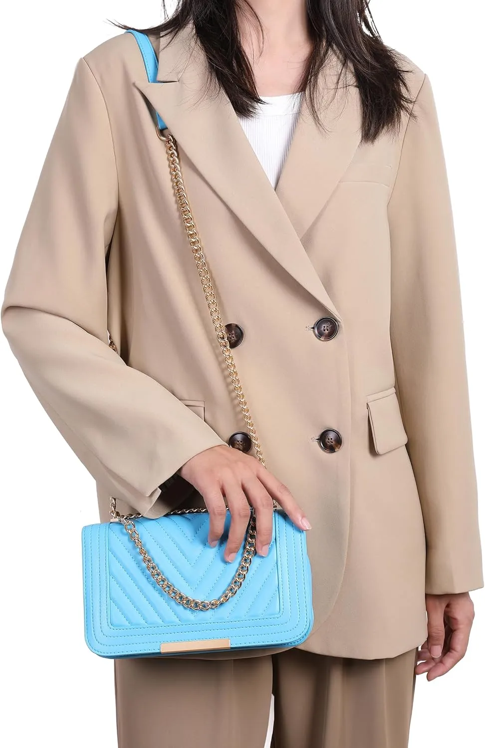 lola mae Crossbody Bags for Women Fashion Quilted Shoulder purse with Convertible Chain Strap Classic Satchel Handbag