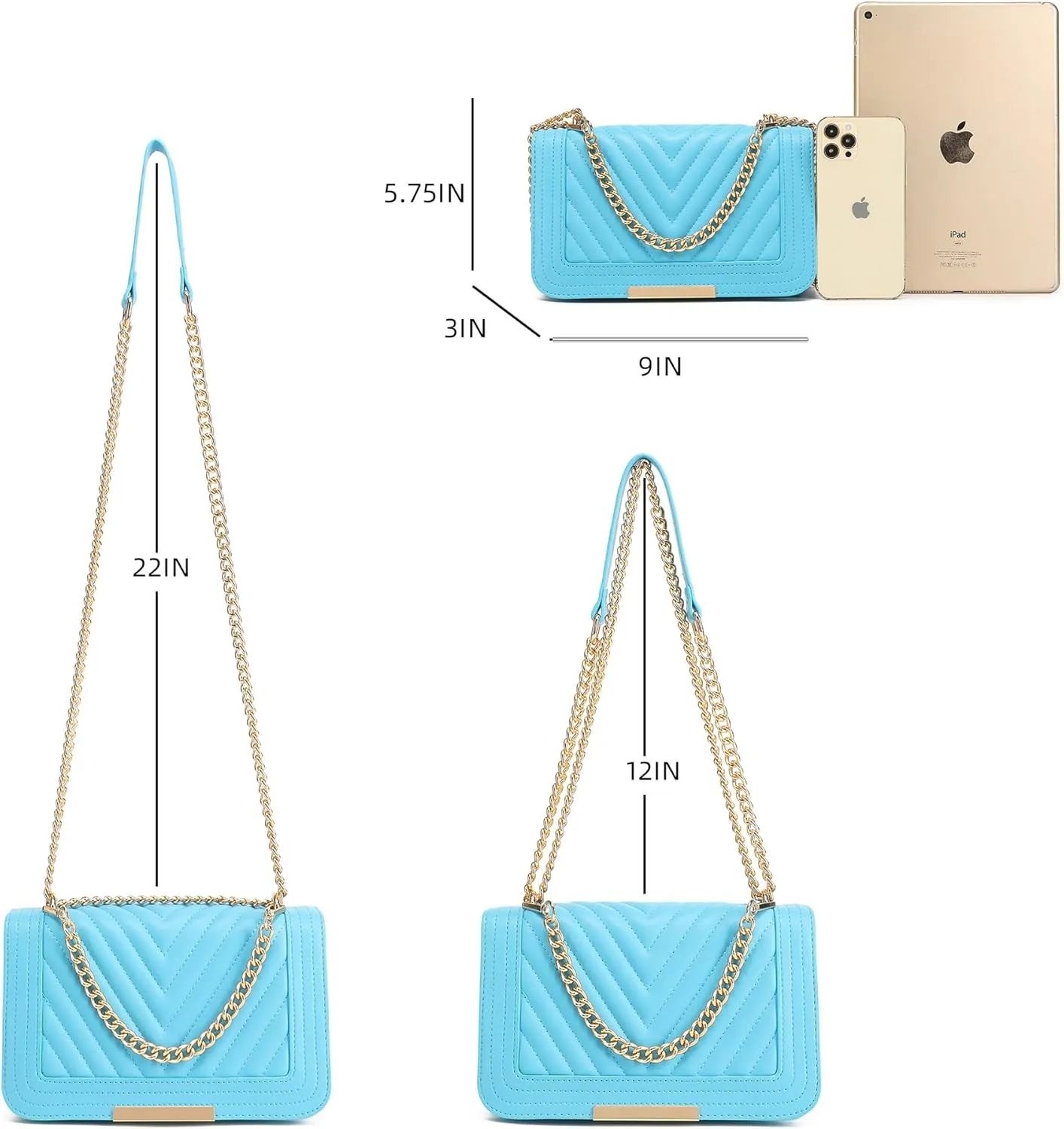 lola mae Crossbody Bags for Women Fashion Quilted Shoulder purse with Convertible Chain Strap Classic Satchel Handbag