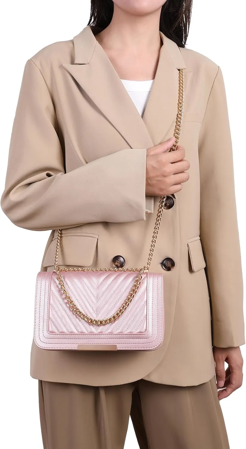 lola mae Crossbody Bags for Women Fashion Quilted Shoulder purse with Convertible Chain Strap Classic Satchel Handbag