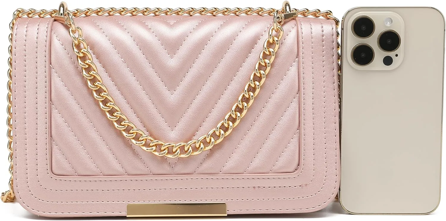 lola mae Crossbody Bags for Women Fashion Quilted Shoulder purse with Convertible Chain Strap Classic Satchel Handbag