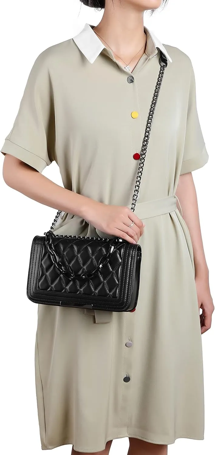 lola mae Crossbody Bags for Women Fashion Quilted Shoulder purse with Convertible Chain Strap Classic Satchel Handbag