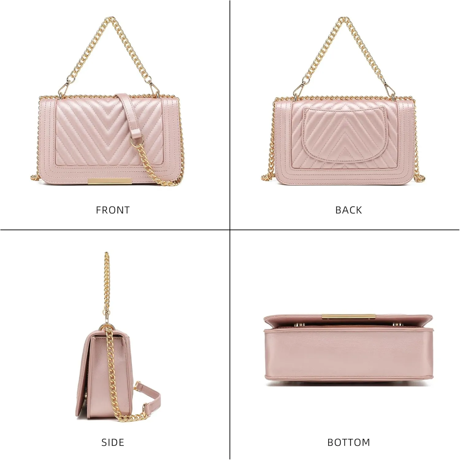 lola mae Crossbody Bags for Women Fashion Quilted Shoulder purse with Convertible Chain Strap Classic Satchel Handbag