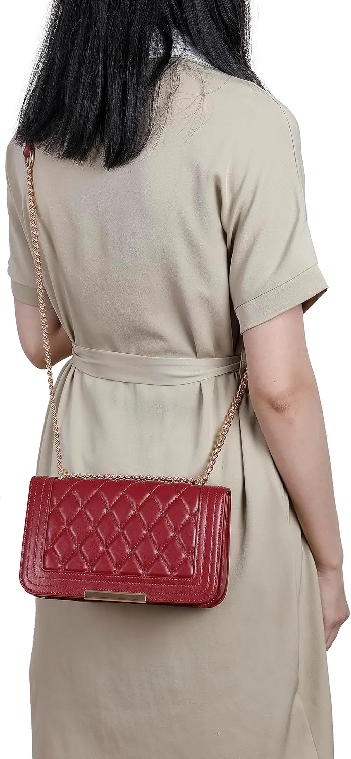 lola mae Crossbody Bags for Women Fashion Quilted Shoulder purse with Convertible Chain Strap Classic Satchel Handbag