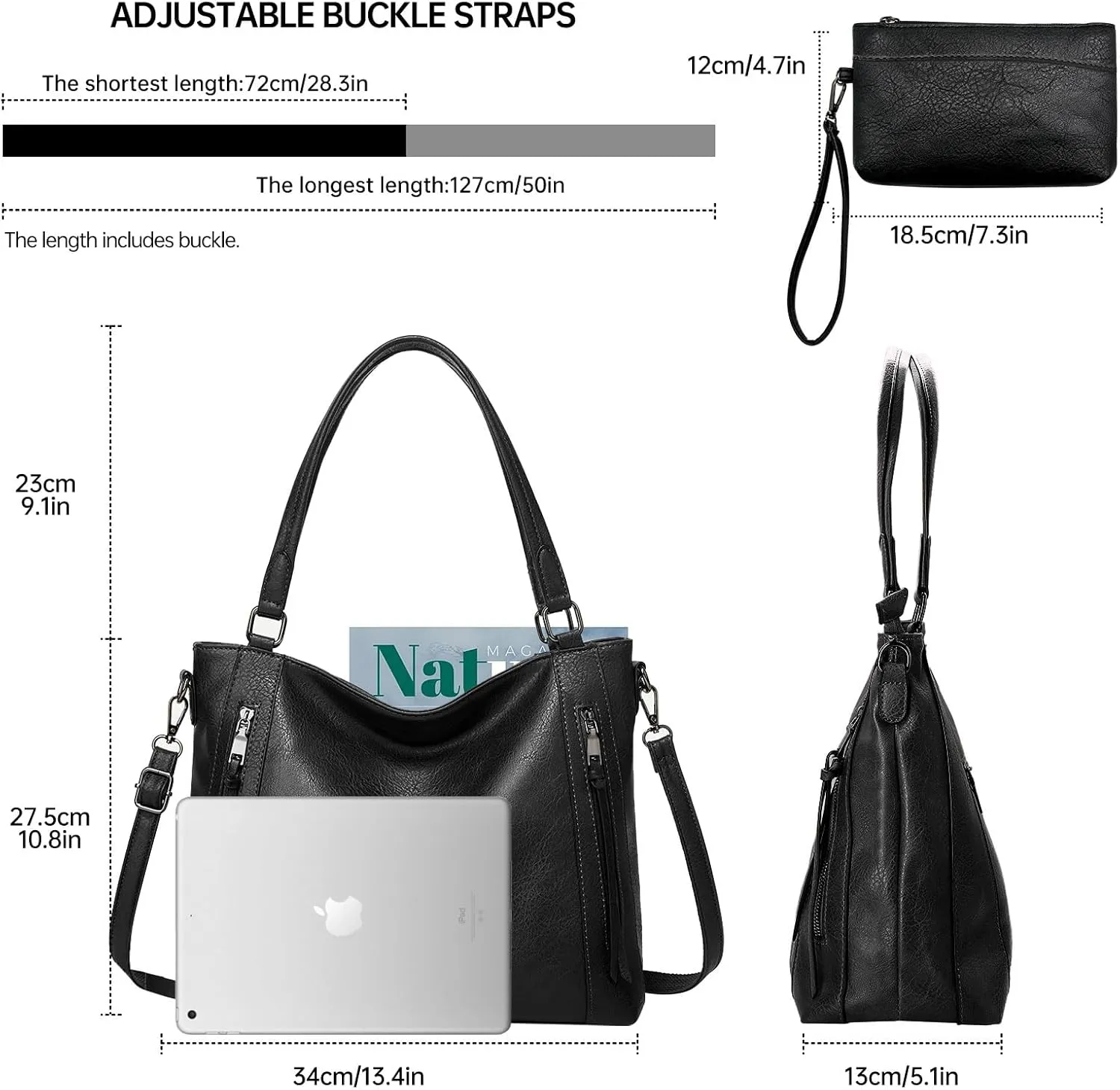 Long Keeper Vegan Leather Tote Handbags Women Large Capacity Hobo Shoulder Bag Crossbody Satchel Bags with Small Purse