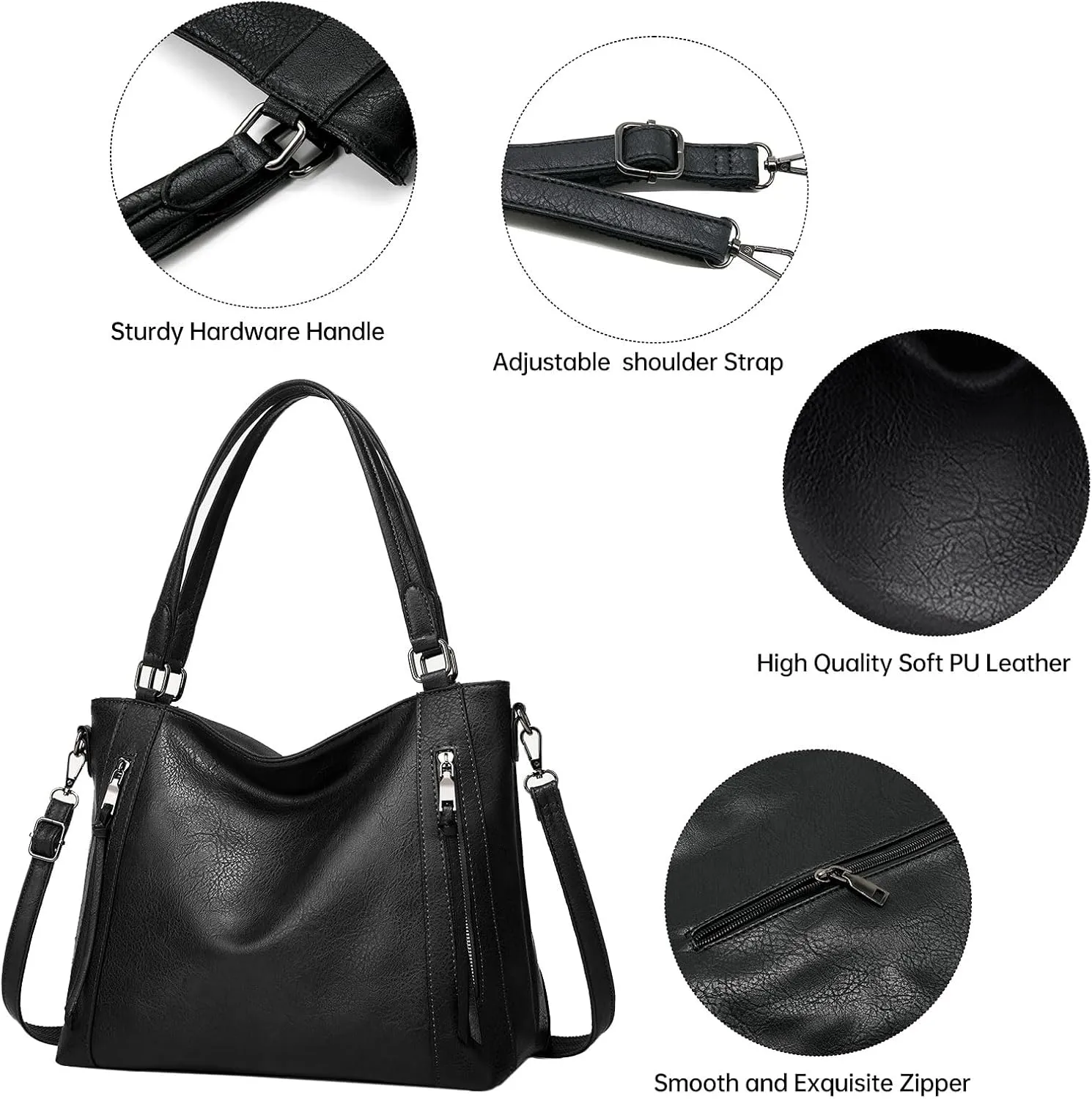 Long Keeper Vegan Leather Tote Handbags Women Large Capacity Hobo Shoulder Bag Crossbody Satchel Bags with Small Purse