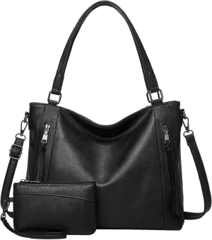 Long Keeper Vegan Leather Tote Handbags Women Large Capacity Hobo Shoulder Bag Crossbody Satchel Bags with Small Purse