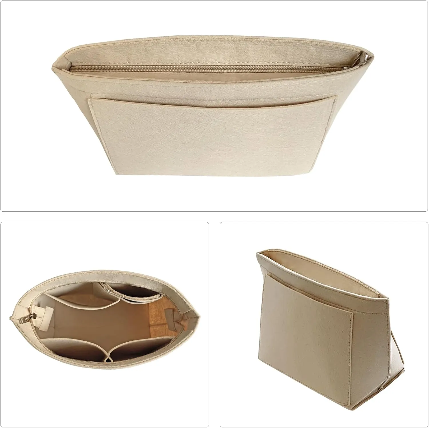 Longchamp Le Pliage Handbag Organizer - Felt Insert with Pockets for Women, Beige