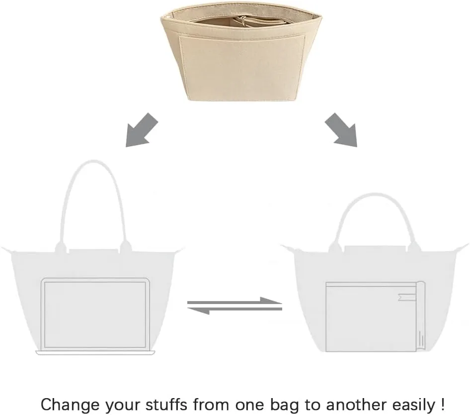 Longchamp Le Pliage Handbag Organizer - Felt Insert with Pockets for Women, Beige