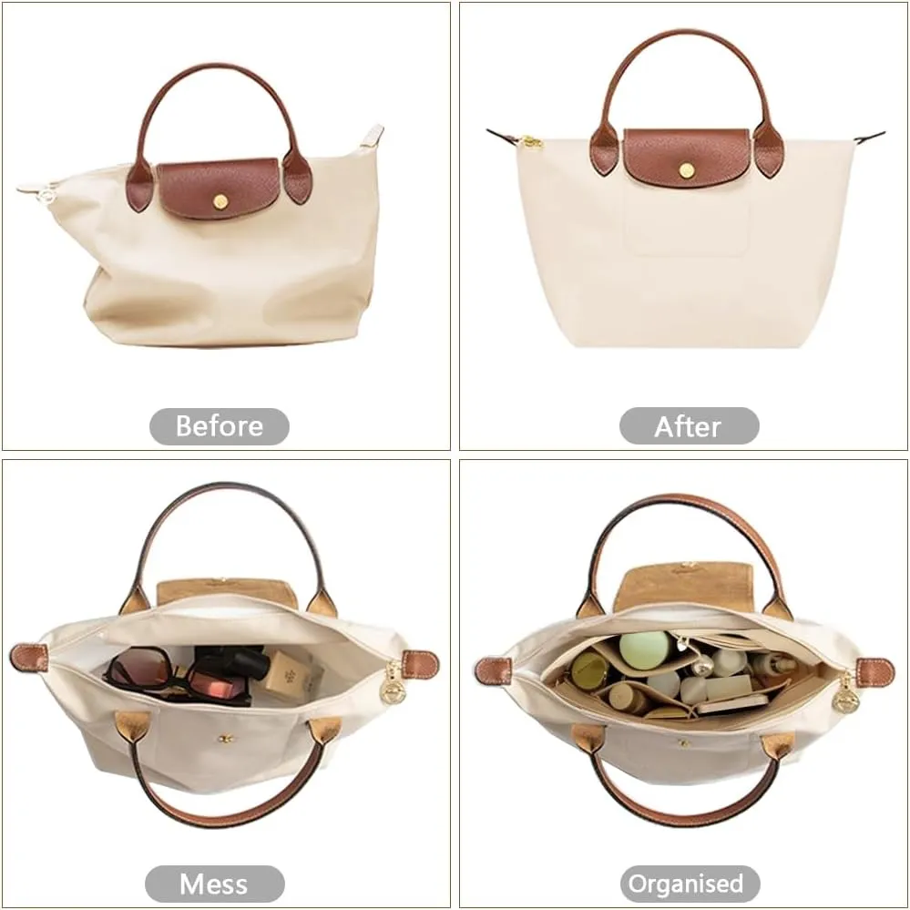 Longchamp Le Pliage Handbag Organizer - Felt Insert with Pockets for Women, Beige