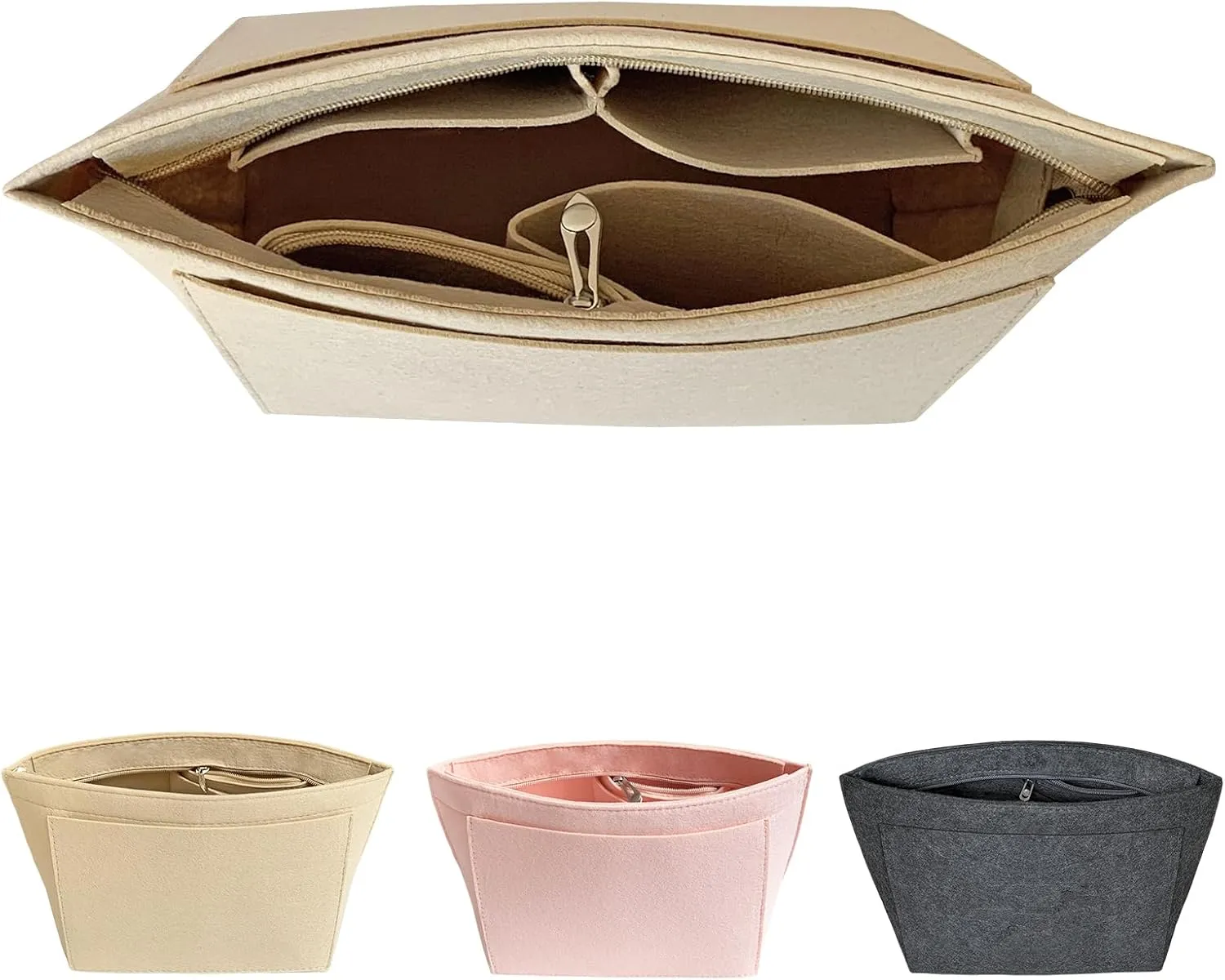 Longchamp Le Pliage Handbag Organizer - Felt Insert with Pockets for Women, Beige