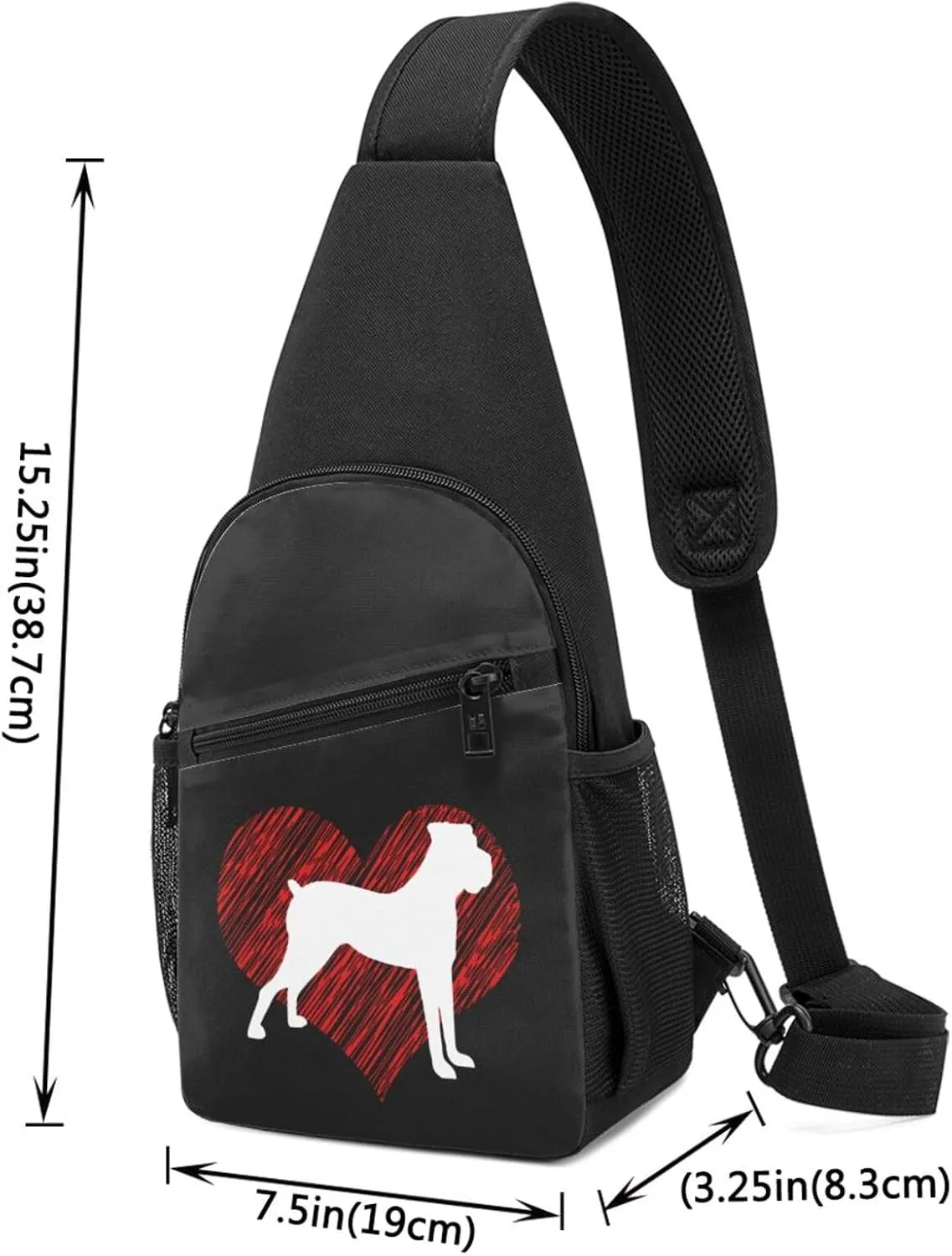 Love Boxer Dog Sling Bag Crossbody Backpack Shoulder Casual Daypack Bags for Men Women