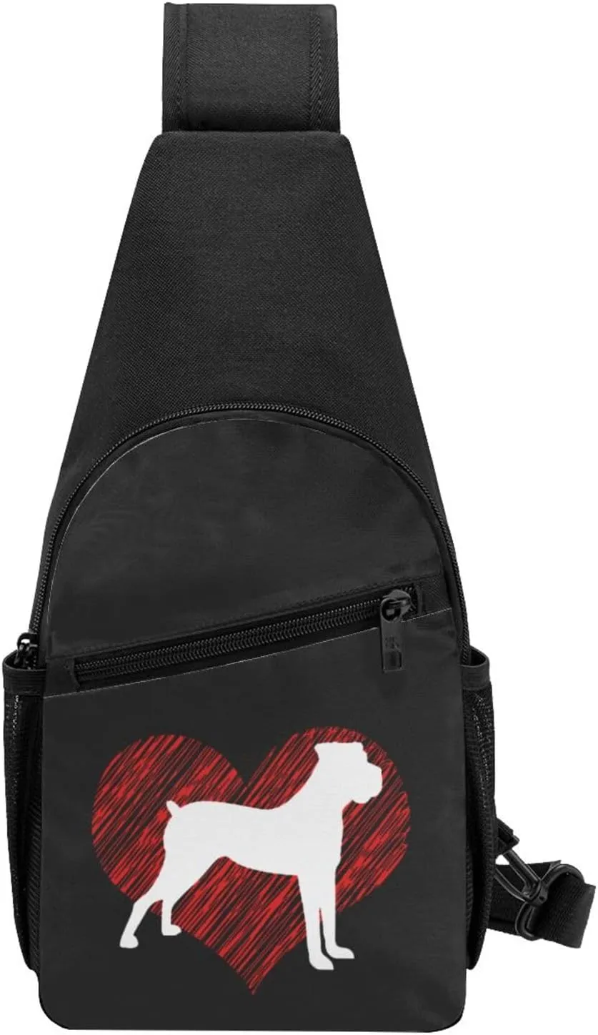 Love Boxer Dog Sling Bag Crossbody Backpack Shoulder Casual Daypack Bags for Men Women