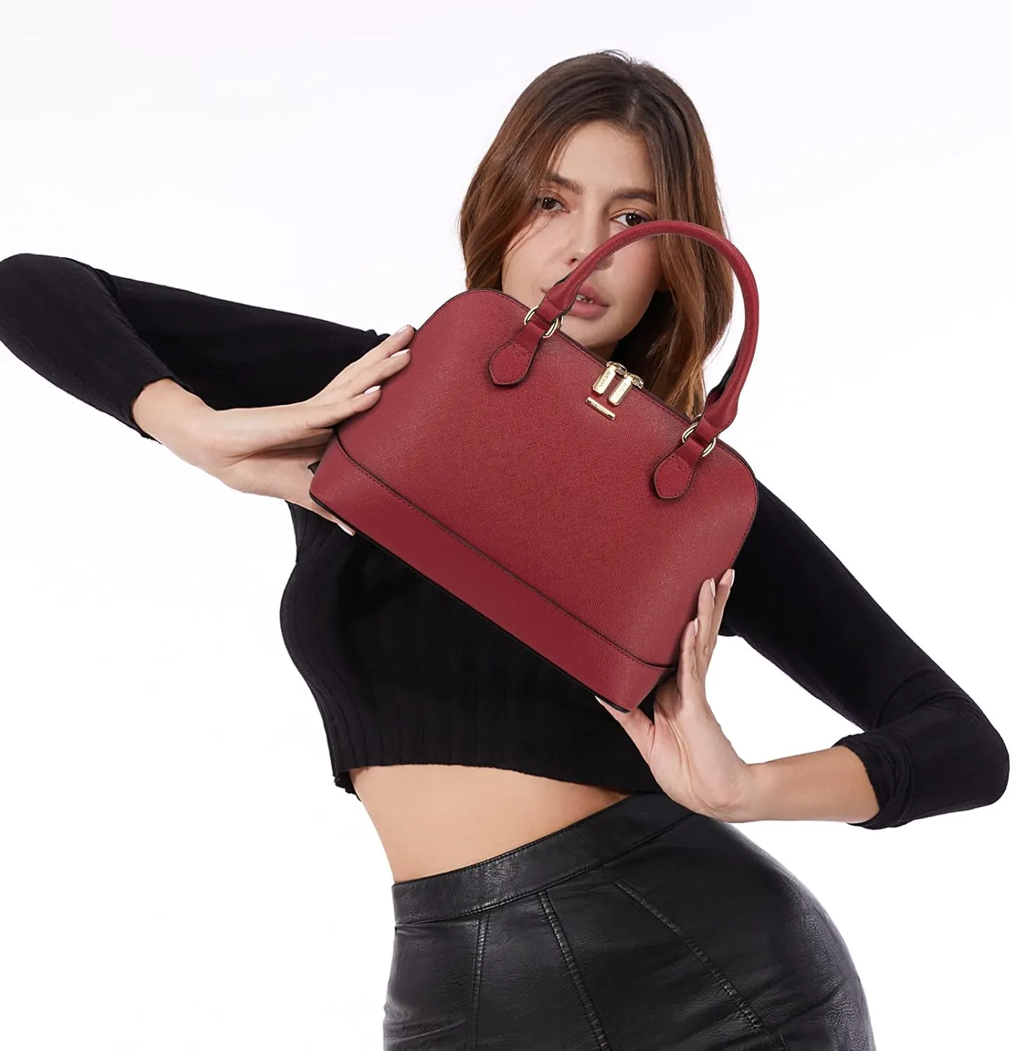 LOVEVOOK Purse for Women Small Crossbody Bags Classic Double Zip Top Handle Dome Satchel Bag