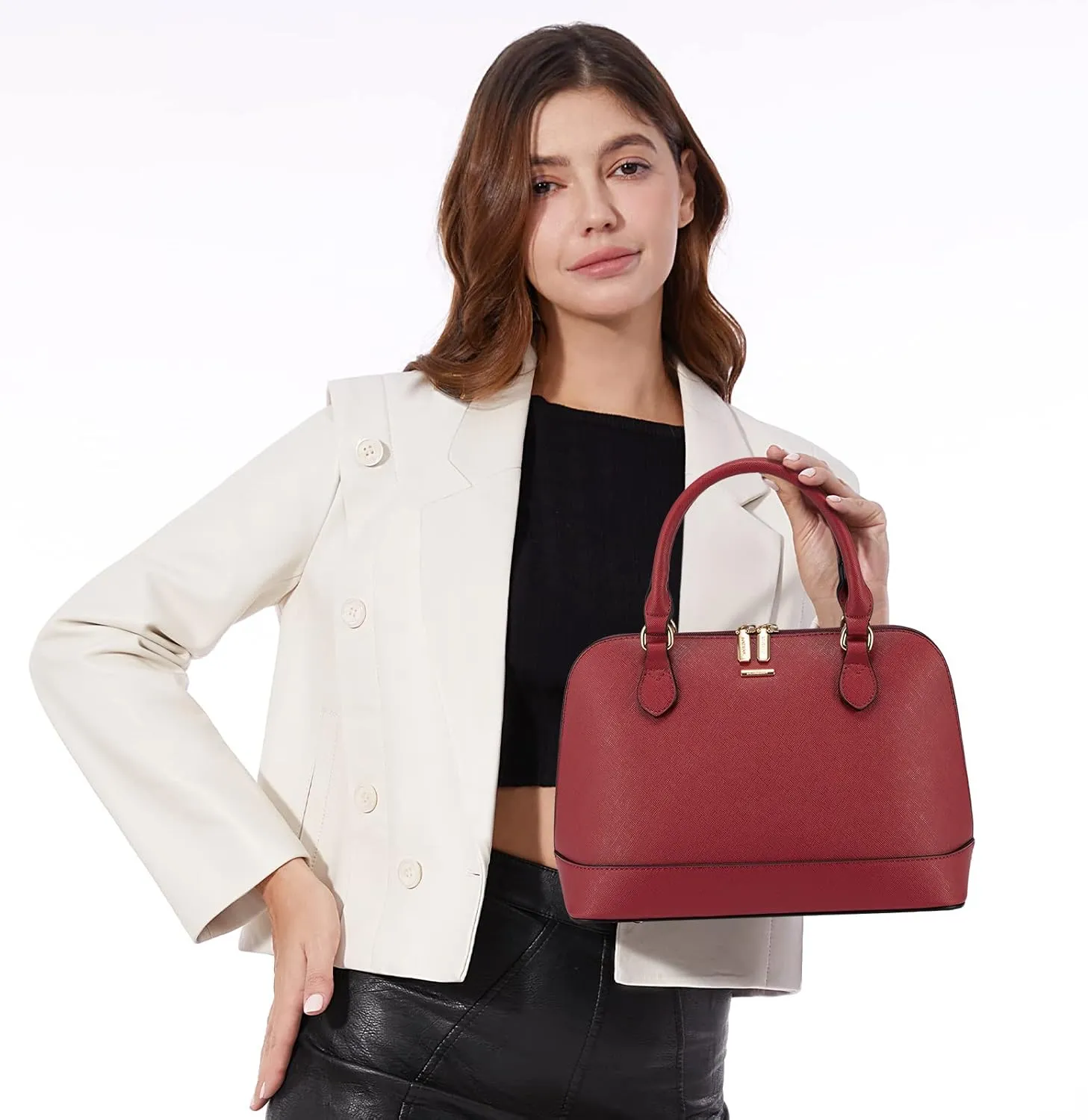 LOVEVOOK Purse for Women Small Crossbody Bags Classic Double Zip Top Handle Dome Satchel Bag