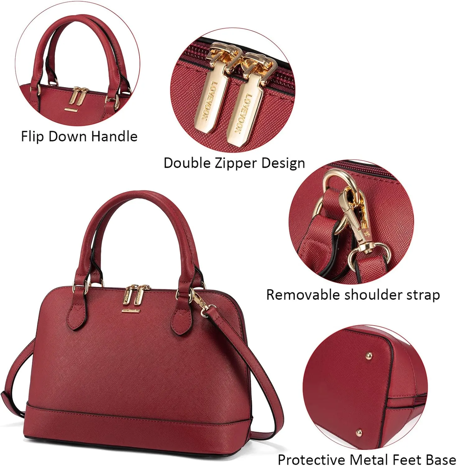 LOVEVOOK Purse for Women Small Crossbody Bags Classic Double Zip Top Handle Dome Satchel Bag
