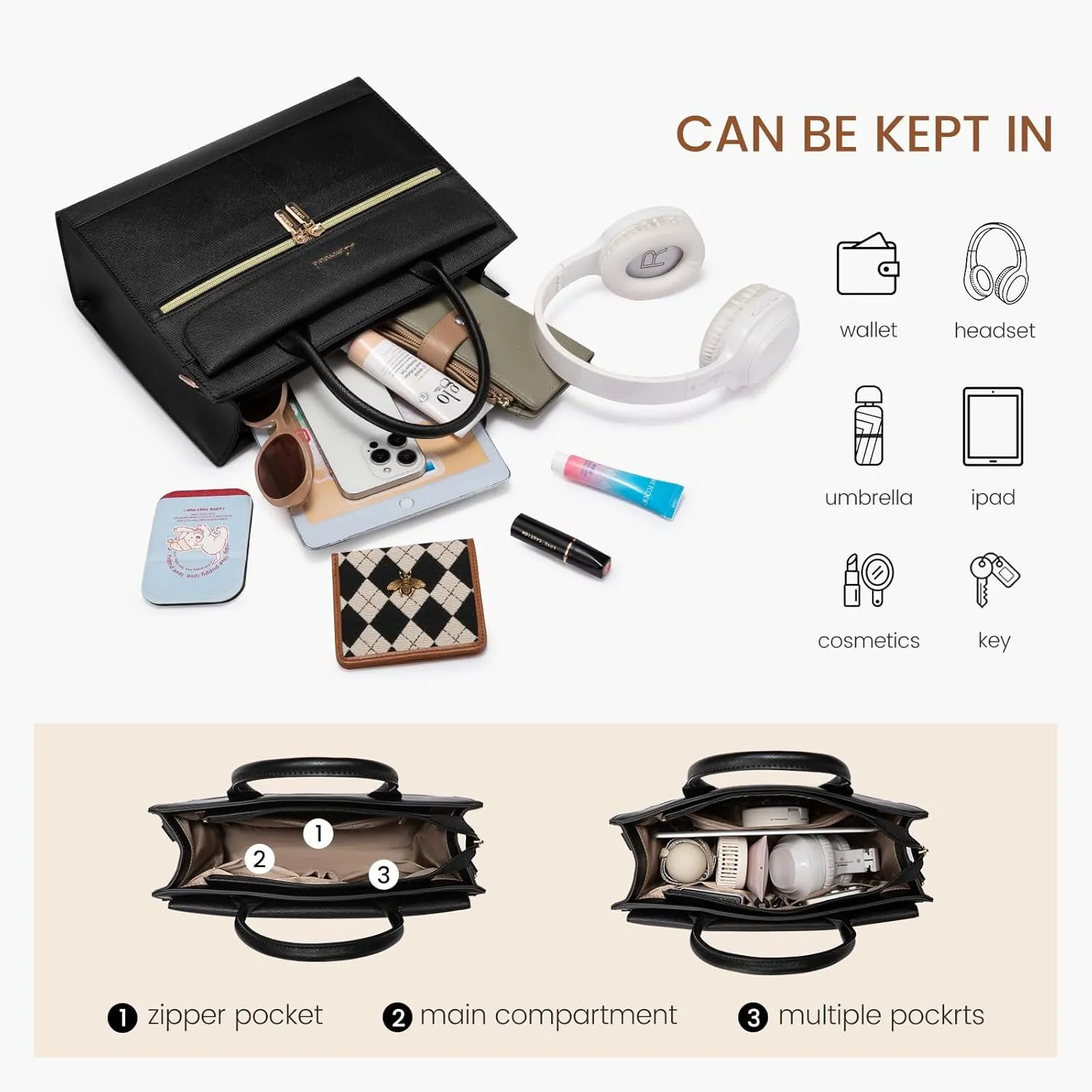 LOVEVOOK Purses and Handbags for Women,Leather Shoulder Bag Black Purse Tote,Satchel Crossbody Bags Top Handle for Ladies