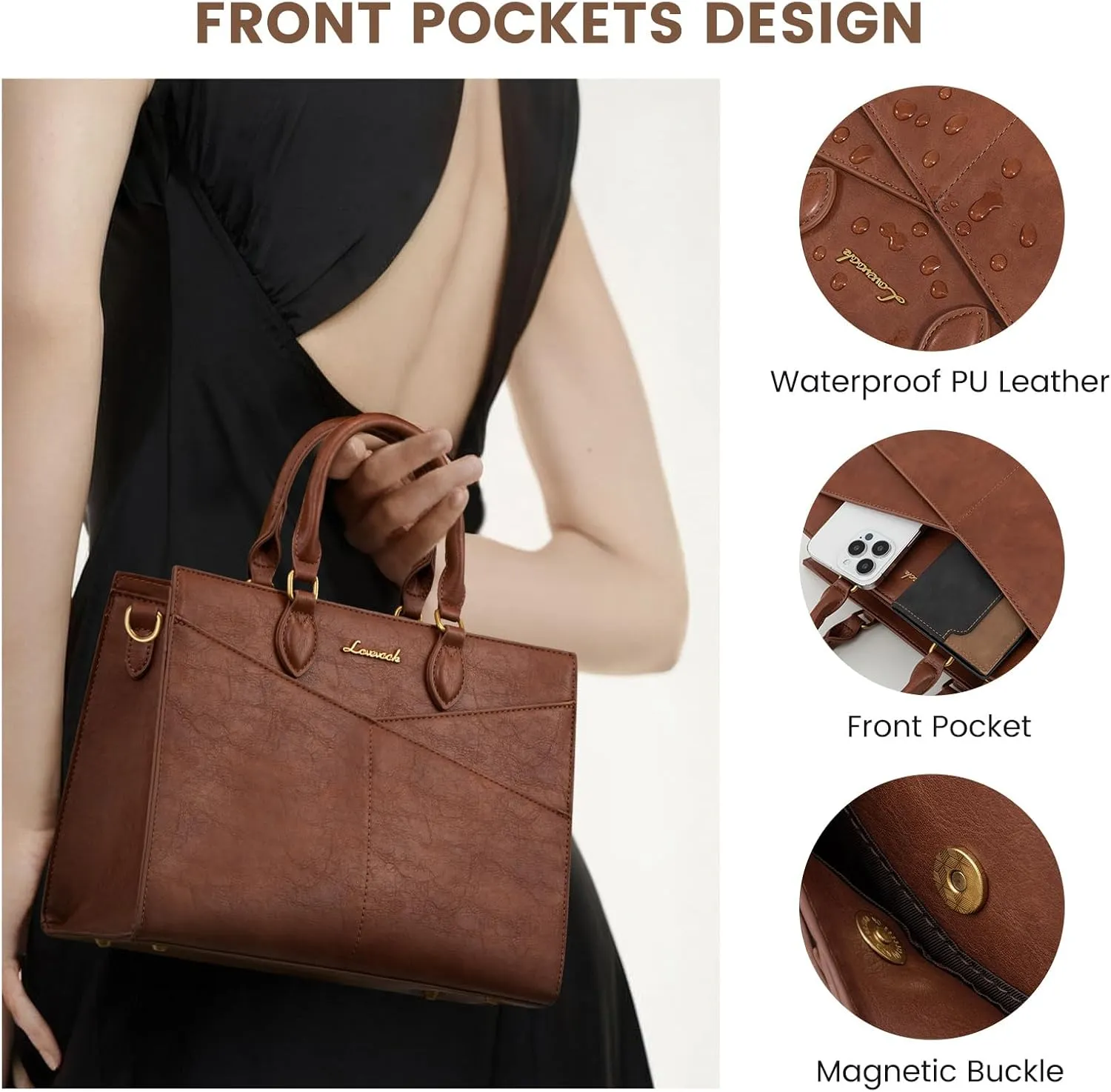 LOVEVOOK Purses for Women,Satchel Handbags Tote Bag, Black Pu Leather Shoulder Crossbody Top Handle Purse with Zipper