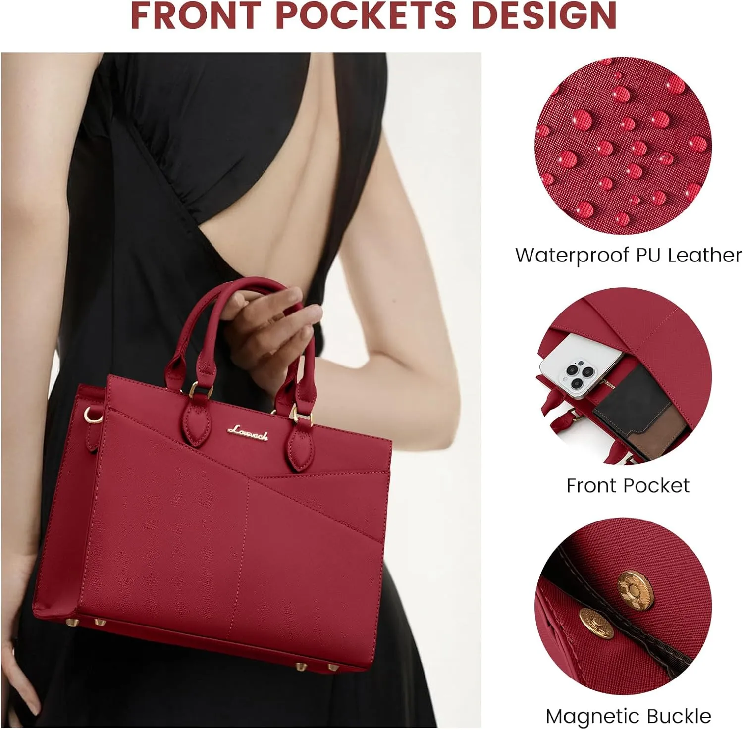 LOVEVOOK Purses for Women,Satchel Handbags Tote Bag, Black Pu Leather Shoulder Crossbody Top Handle Purse with Zipper