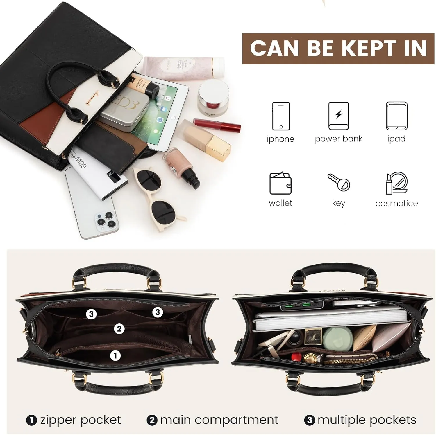 LOVEVOOK Purses for Women,Satchel Handbags Tote Bag, Black Pu Leather Shoulder Crossbody Top Handle Purse with Zipper
