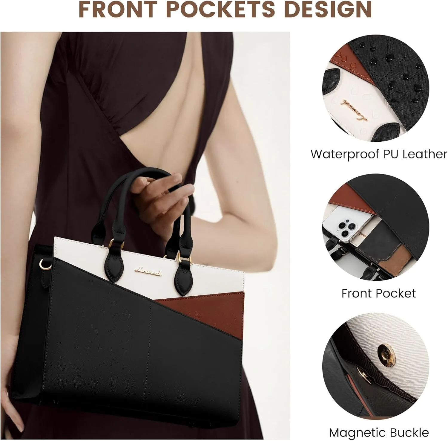 LOVEVOOK Purses for Women,Satchel Handbags Tote Bag, Black Pu Leather Shoulder Crossbody Top Handle Purse with Zipper