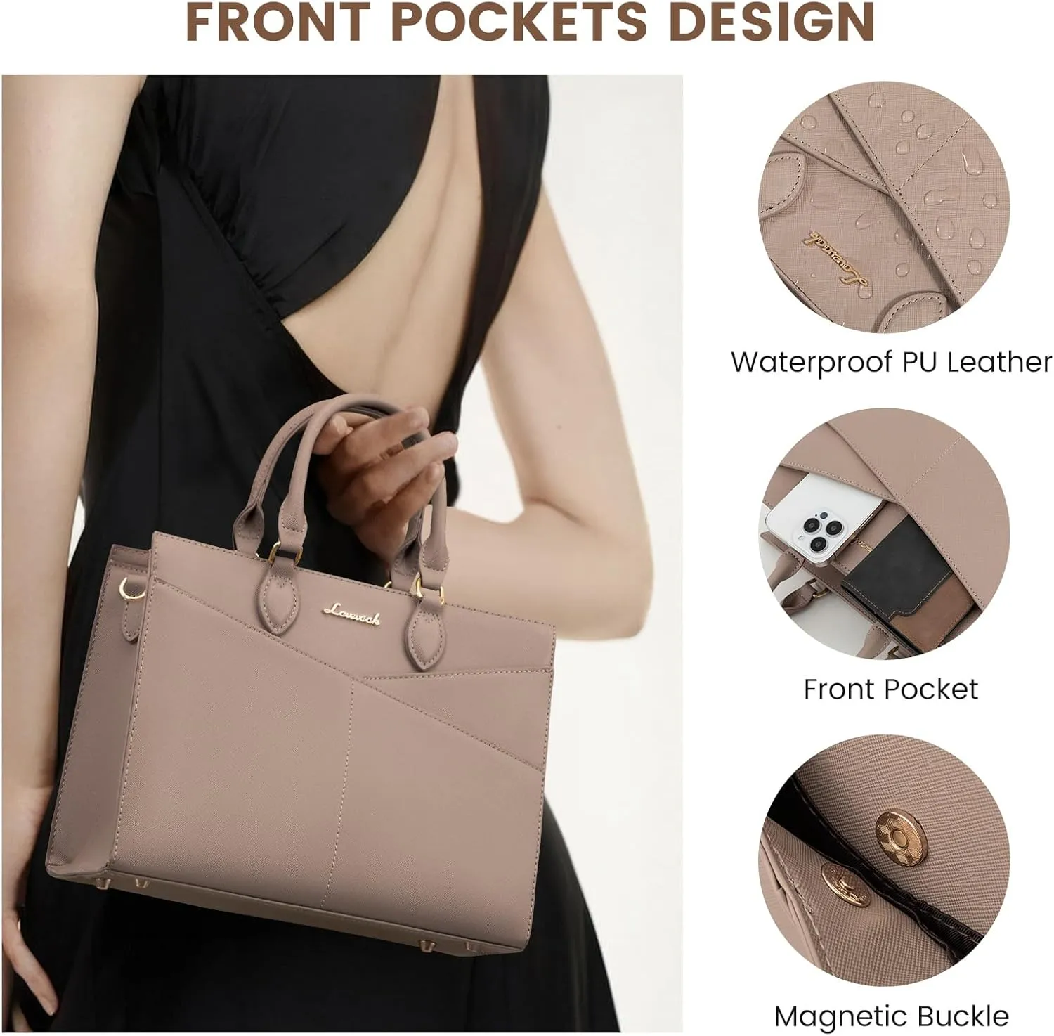 LOVEVOOK Purses for Women,Satchel Handbags Tote Bag, Black Pu Leather Shoulder Crossbody Top Handle Purse with Zipper
