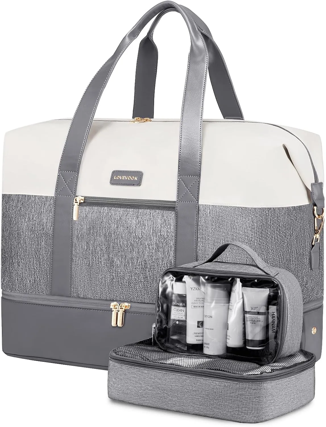 LOVEVOOK Weekender Bag, Large Travel Duffel Bag for Women with 2 Packing Cubes, Carry on Overnight Bag with Shoe Compartment, Mom Hospital Bags for Labor and Delivery