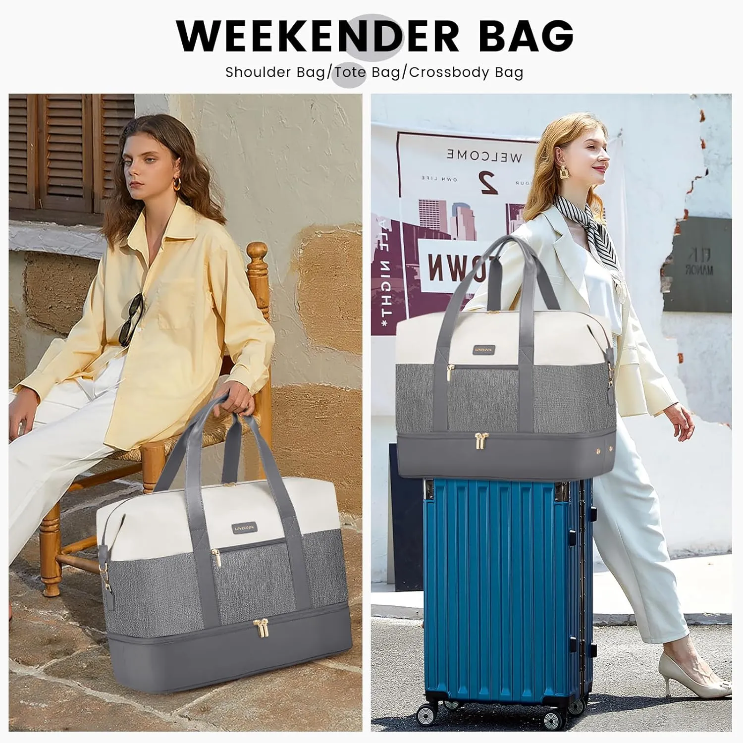 LOVEVOOK Weekender Bag, Large Travel Duffel Bag for Women with 2 Packing Cubes, Carry on Overnight Bag with Shoe Compartment, Mom Hospital Bags for Labor and Delivery
