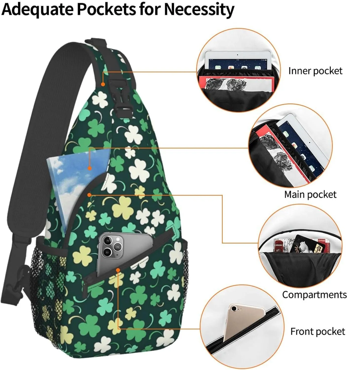 Lucky Shamrocks St. Patrick's Day Crossbody Sling Backpack Travel Daypack For Men Women Shoulder Bag