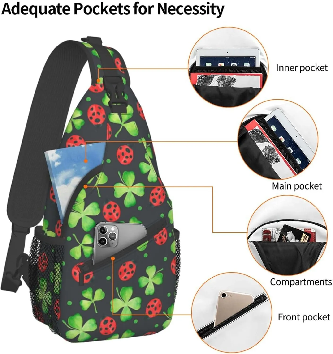 Lucky Shamrocks St. Patrick's Day Crossbody Sling Backpack Travel Daypack For Men Women Shoulder Bag